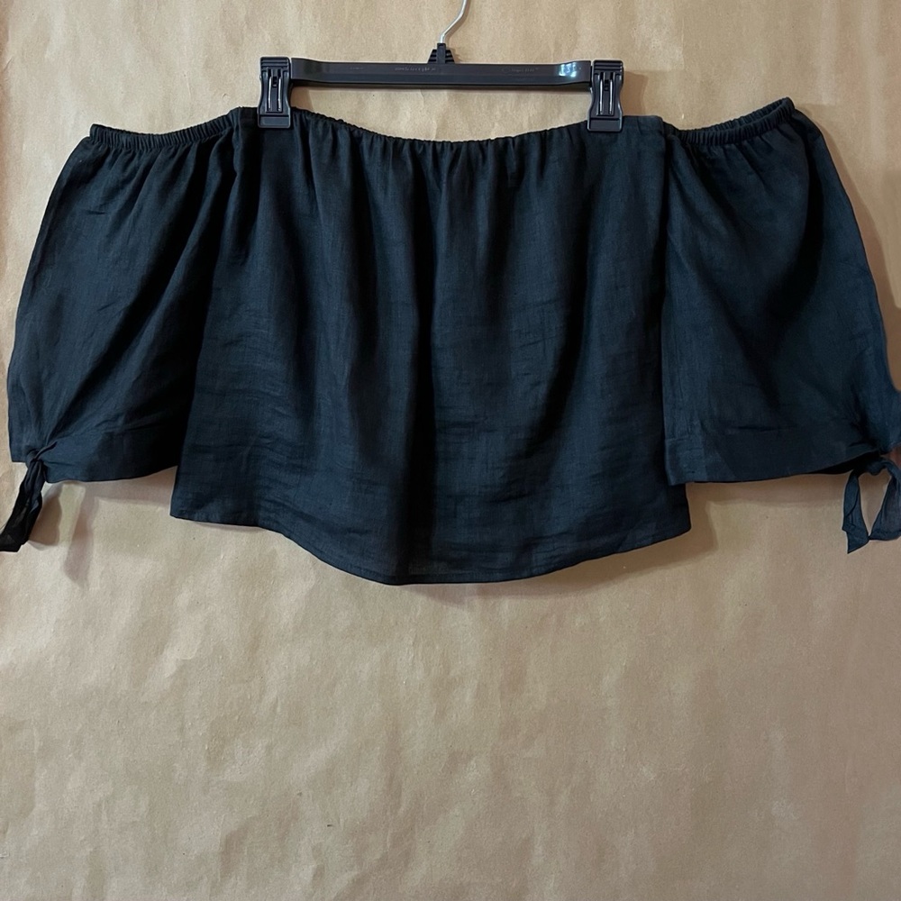 Reformation | Olympia Off The Shoulder Tie Sleeve Cropped Top Black Size M